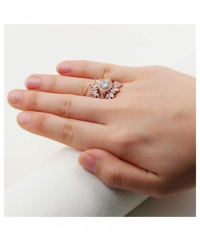 Women's 925 Sterling Silver Marquise Cut CZ Crown Wedding Ring Guard Enhancer 2pcs Stack Rings Set Y1025 Rose Gold $12.53 Rings