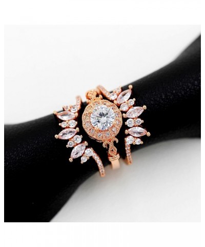 Women's 925 Sterling Silver Marquise Cut CZ Crown Wedding Ring Guard Enhancer 2pcs Stack Rings Set Y1025 Rose Gold $12.53 Rings