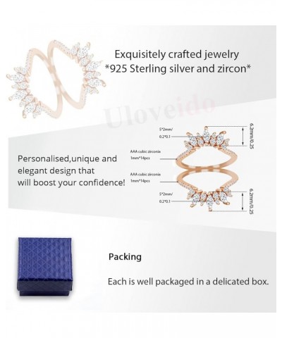 Women's 925 Sterling Silver Marquise Cut CZ Crown Wedding Ring Guard Enhancer 2pcs Stack Rings Set Y1025 Rose Gold $12.53 Rings