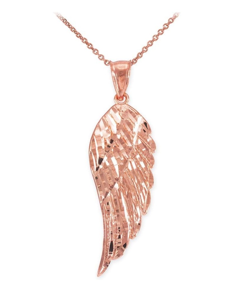 10K Rose Gold Dangling Angel Wing Pendant Necklace Sizes (S-L) with Rolo Chain - Your Choice of Chain Lengths 20.0 Inches 2.3...