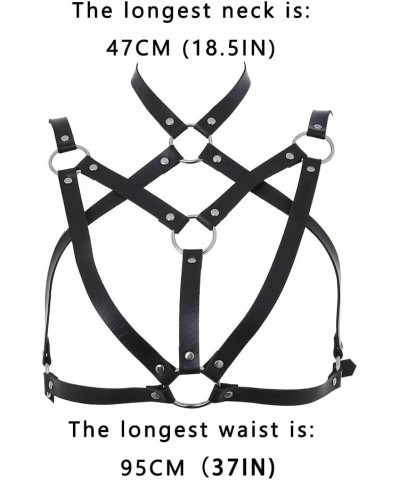 Punk Black Leather Body Chain Belts Goth Body Chest Harness Pentagram Waist Chains Belts Adjustable Body Chain Party Nightclu...