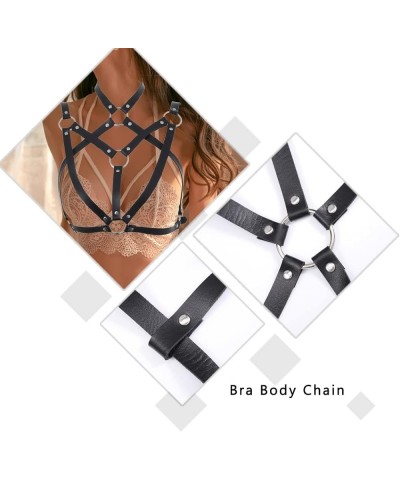 Punk Black Leather Body Chain Belts Goth Body Chest Harness Pentagram Waist Chains Belts Adjustable Body Chain Party Nightclu...