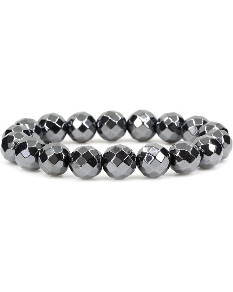 Gem Semi Precious Gemstones 10mm Round Beads Crystal Stretch Bracelets 7.2 Inch Unisex Faceted Black Hematite $11.85 Bracelets