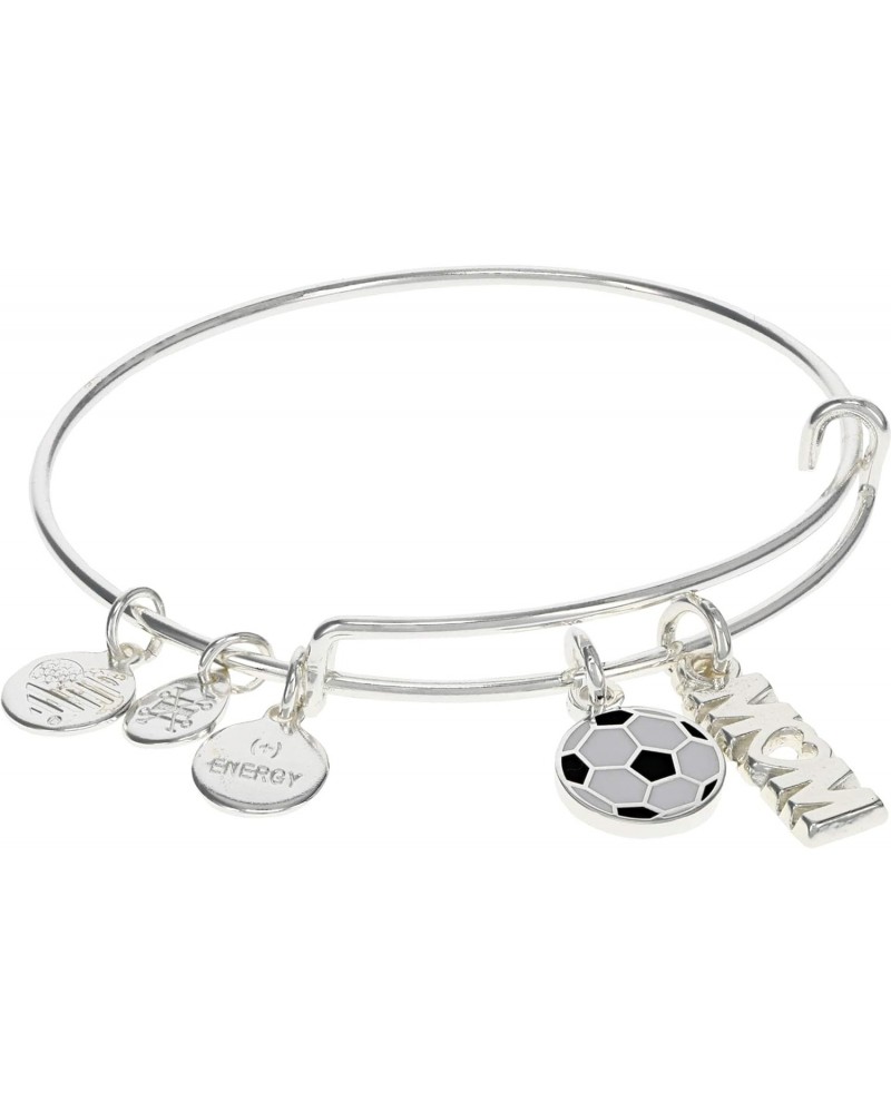 A21EBSMSS,Soccer Mom Duo Charm Expandable Bangle Bracelet,Shiny Silver,Black,Bracelet $16.40 Bracelets