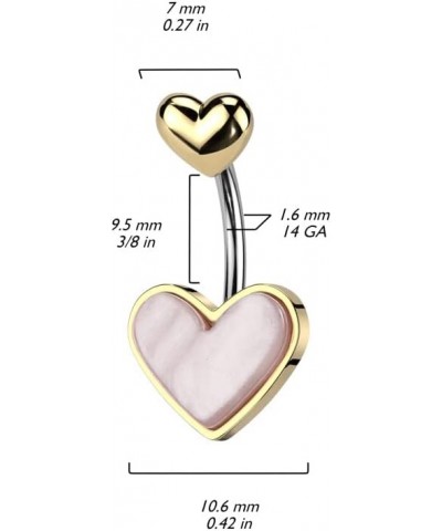 14 Gauge Double Heart Belly Button Ring With Mother of Pearl Heart 316L Stainless Steel Gold/Pink $10.25 Body Jewelry