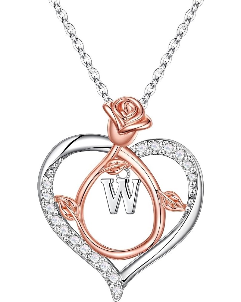 Rose Heart Initial Necklaces Gifts for Women Teen Girls, Initial Necklaces for Women CZ Heart Pendant Necklace Jewelry Christ...