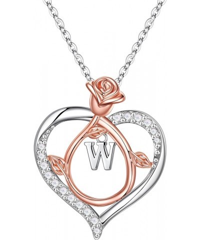 Rose Heart Initial Necklaces Gifts for Women Teen Girls, Initial Necklaces for Women CZ Heart Pendant Necklace Jewelry Christ...