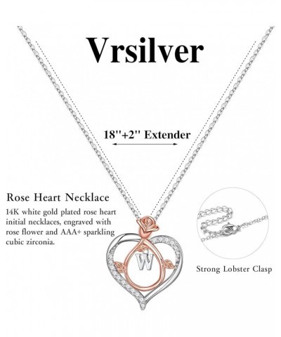 Rose Heart Initial Necklaces Gifts for Women Teen Girls, Initial Necklaces for Women CZ Heart Pendant Necklace Jewelry Christ...