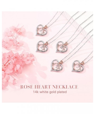 Rose Heart Initial Necklaces Gifts for Women Teen Girls, Initial Necklaces for Women CZ Heart Pendant Necklace Jewelry Christ...