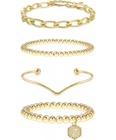 14K Gold Stackable Bead Bracelet Plated Chunky Stretch Bracelets for Women Gift with Initial Hexagon Pendant Z $9.89 Bracelets