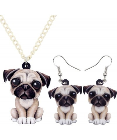 Acrylic Dog Jewelry Sets Cute Pet Dog Gifts for Women Girls Dog Lovers Beige Pug $11.20 Jewelry Sets