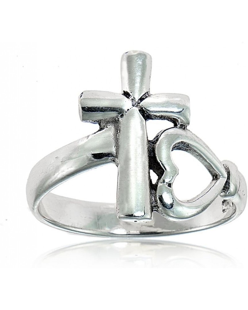 925 Sterling Silver Cross and Sideways Open Heart Statement Fashion Christian Spiritual Ring for Women Men Teen Girls $14.70 ...