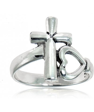 925 Sterling Silver Cross and Sideways Open Heart Statement Fashion Christian Spiritual Ring for Women Men Teen Girls $14.70 ...