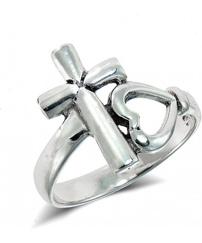 925 Sterling Silver Cross and Sideways Open Heart Statement Fashion Christian Spiritual Ring for Women Men Teen Girls $14.70 ...