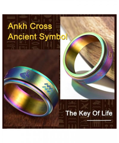 Can Engrave Men/Women Ankh Cross Rings, Egyptian Jewelry Mythology Ring, Stainless Steel/Gold Plated/Black-Send Gift Box Z-En...