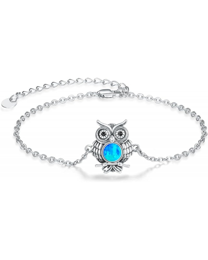 Owl Gifts Dainty Owl Bracelets for Women 925 Sterling Silver Charm Opal Owl Jewelry Gifts for Women Girls A01-Blue Opal $23.3...