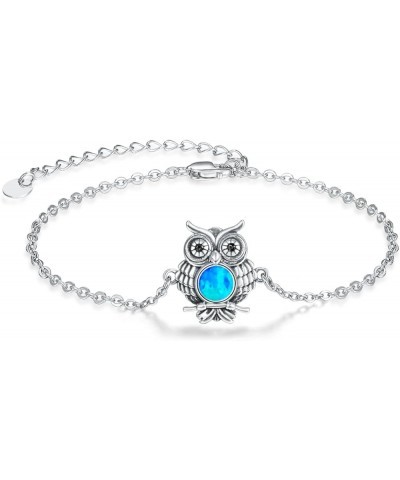 Owl Gifts Dainty Owl Bracelets for Women 925 Sterling Silver Charm Opal Owl Jewelry Gifts for Women Girls A01-Blue Opal $23.3...