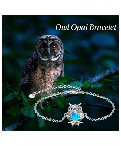 Owl Gifts Dainty Owl Bracelets for Women 925 Sterling Silver Charm Opal Owl Jewelry Gifts for Women Girls A01-Blue Opal $23.3...