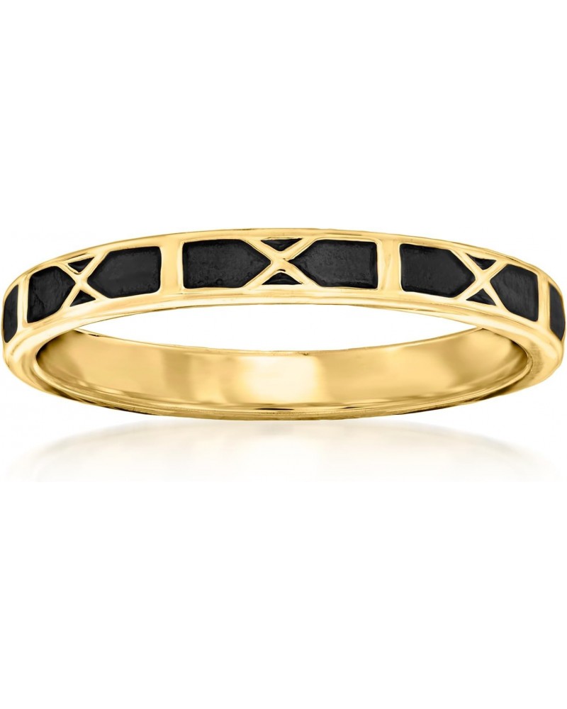 Black Enamel X-Pattern Ring in 18kt Gold Over Sterling $27.00 Rings