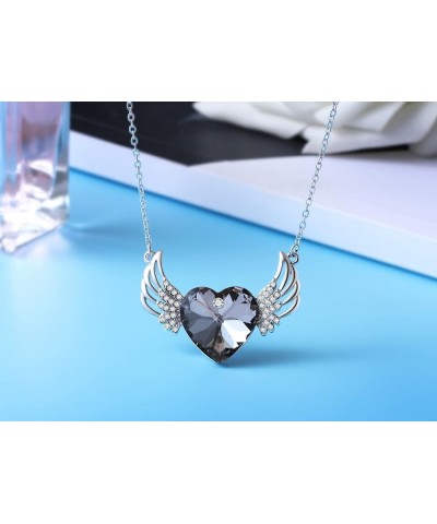 Angel Wing Heart Crystals Necklace for Women Girl Guardian Angel Pendant with Dainty Jewelry Box Mothers Christmas Gifts O_Si...