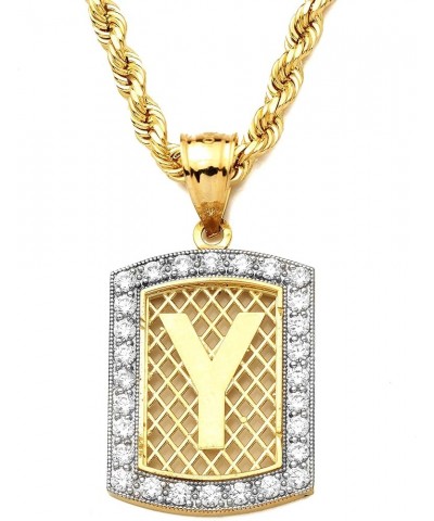 10K Yellow Gold Dog Tag Initials Charm Pendant w/CZ Border (Available from A-Z) Y $89.93 Necklaces