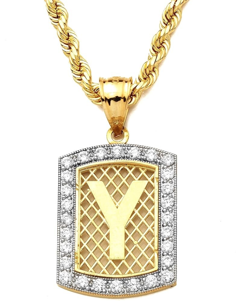 10K Yellow Gold Dog Tag Initials Charm Pendant w/CZ Border (Available from A-Z) Y $89.93 Necklaces