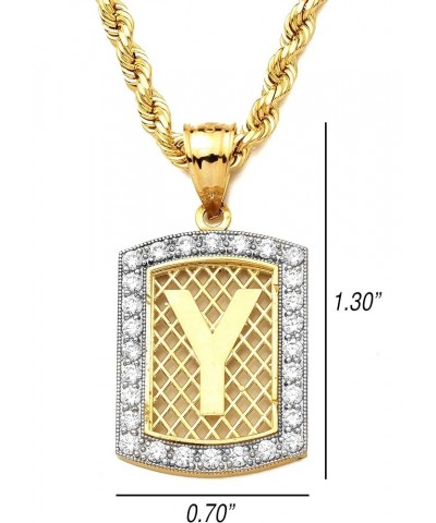 10K Yellow Gold Dog Tag Initials Charm Pendant w/CZ Border (Available from A-Z) Y $89.93 Necklaces