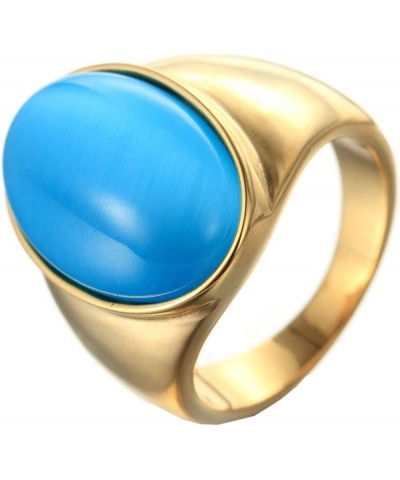 Men's Women's 316l Stainless Steel Multiple Color Oval Cat's Eye Gemstone Rings gold blue $9.51 Rings