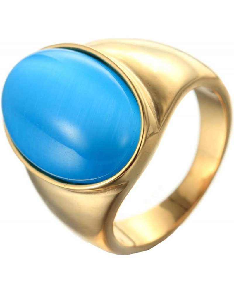 Men's Women's 316l Stainless Steel Multiple Color Oval Cat's Eye Gemstone Rings gold blue $9.51 Rings