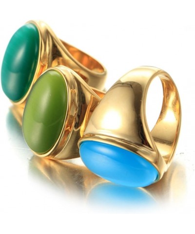 Men's Women's 316l Stainless Steel Multiple Color Oval Cat's Eye Gemstone Rings gold blue $9.51 Rings