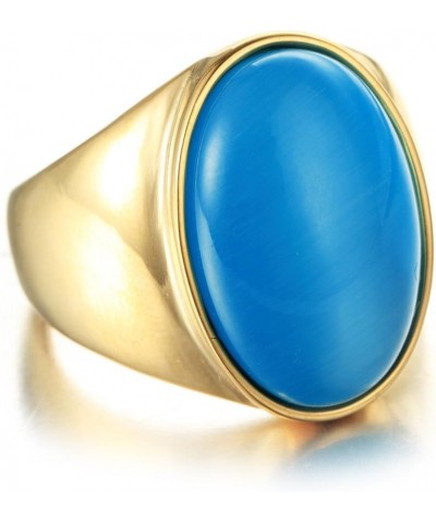 Men's Women's 316l Stainless Steel Multiple Color Oval Cat's Eye Gemstone Rings gold blue $9.51 Rings