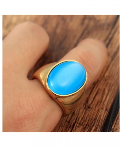 Men's Women's 316l Stainless Steel Multiple Color Oval Cat's Eye Gemstone Rings gold blue $9.51 Rings