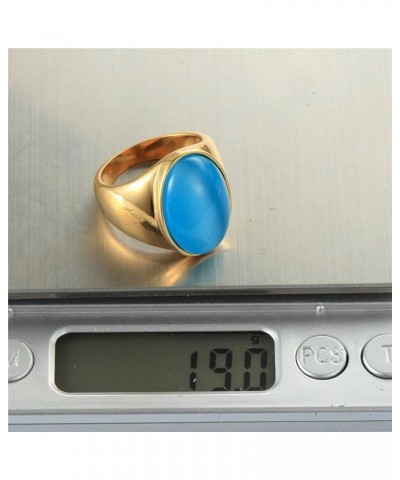 Men's Women's 316l Stainless Steel Multiple Color Oval Cat's Eye Gemstone Rings gold blue $9.51 Rings