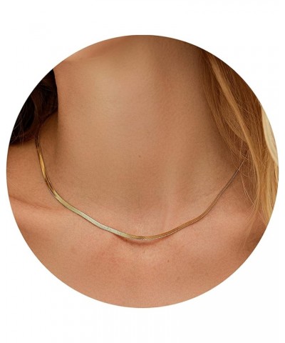 14K Gold/Silver Plated Snake Chain Herringbone Necklace Hypoallergenic Dainty Choker Waterproof Jewelry Gift for Women Girl 3...