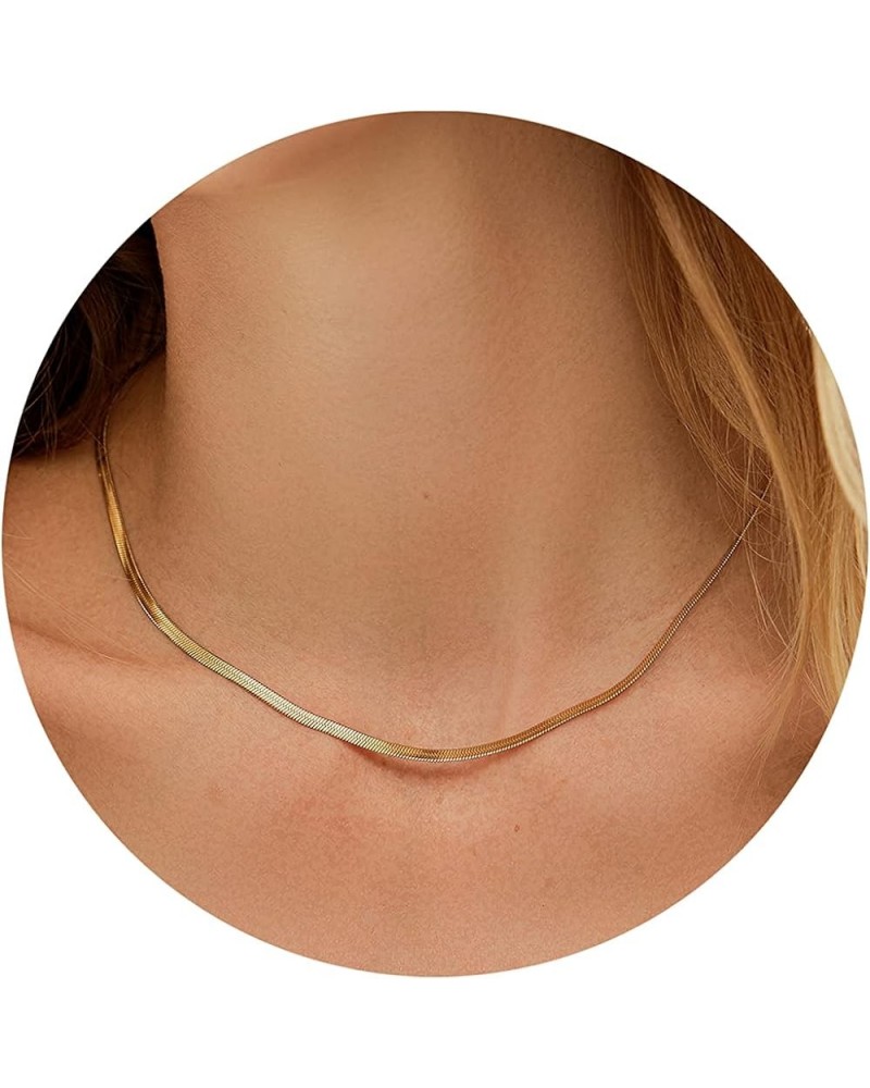 14K Gold/Silver Plated Snake Chain Herringbone Necklace Hypoallergenic Dainty Choker Waterproof Jewelry Gift for Women Girl 3...