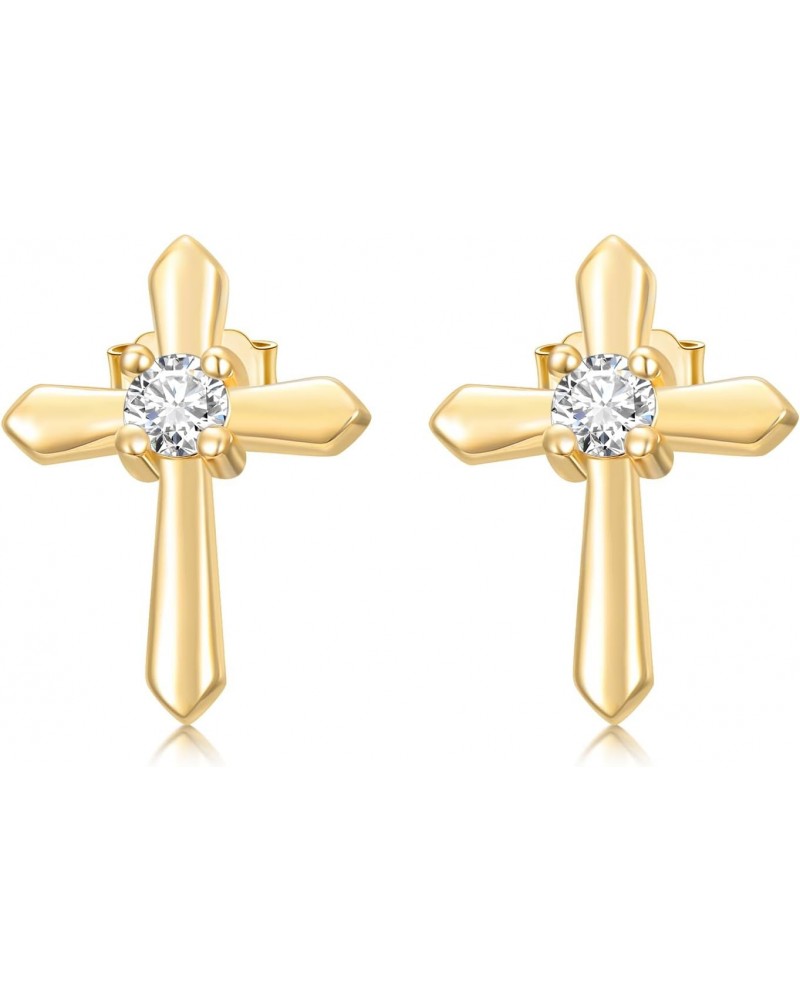 10k Gold Created Moissanite Cross Earrings for Women, Real 10 Carat Gold Religious Stud Earrings $54.60 Earrings