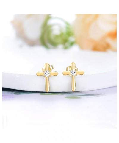 10k Gold Created Moissanite Cross Earrings for Women, Real 10 Carat Gold Religious Stud Earrings $54.60 Earrings