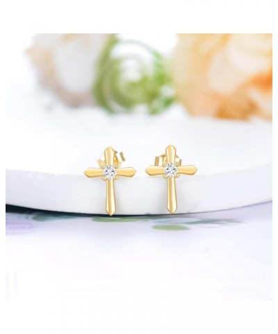 10k Gold Created Moissanite Cross Earrings for Women, Real 10 Carat Gold Religious Stud Earrings $54.60 Earrings