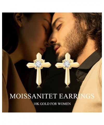 10k Gold Created Moissanite Cross Earrings for Women, Real 10 Carat Gold Religious Stud Earrings $54.60 Earrings