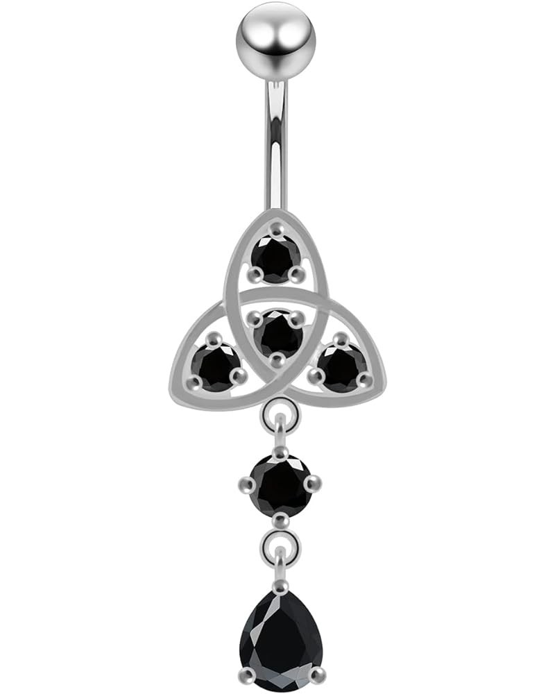 CZ Gemstone Celtic Design with Round and Teardrop Dangling 925 Sterling Silver Belly Ring Body Jewelry Black $12.52 Body Jewelry