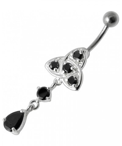 CZ Gemstone Celtic Design with Round and Teardrop Dangling 925 Sterling Silver Belly Ring Body Jewelry Black $12.52 Body Jewelry