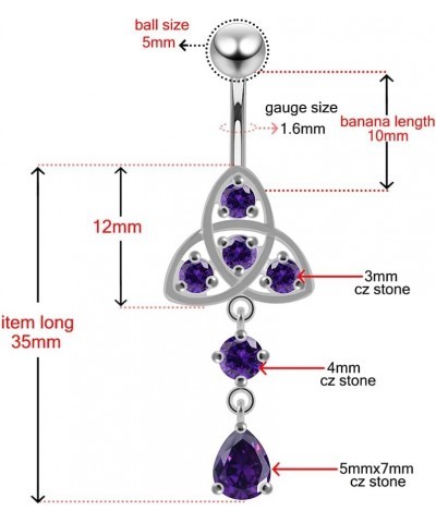 CZ Gemstone Celtic Design with Round and Teardrop Dangling 925 Sterling Silver Belly Ring Body Jewelry Black $12.52 Body Jewelry