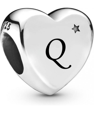 Initial A to Z Letter Heart Charm fits Pandora Moments Bracelets Alphabet Star S925 Sterling Silver Beads Family Birthday Ini...