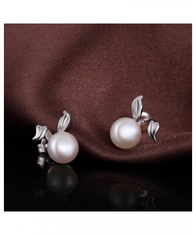 Cat Earrings Silver Cat Pearl Earrings for Women 925 Sterling Silver Cat Ears Stud Earrings with Freshwater Pearl 7.5-8mm Spa...