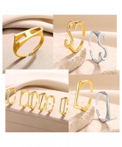 Gold Bold Adjustable Initial Ring for Women Chunky Name Letter Open Ring Alphabet Signet Stacking Rings Statement Jewelry Gif...