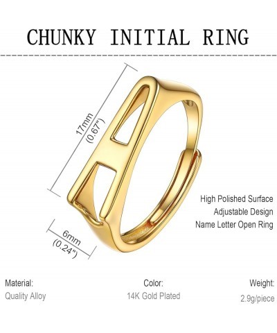 Gold Bold Adjustable Initial Ring for Women Chunky Name Letter Open Ring Alphabet Signet Stacking Rings Statement Jewelry Gif...