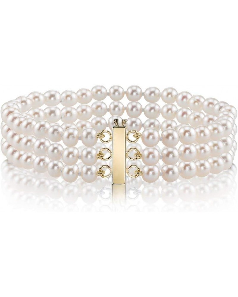 14K Gold 7-8mm AAAA Quality Round White Triple Freshwater Cultured Pearl Bracelet for Women 8.5 Inches Yellow Gold $201.60 Br...