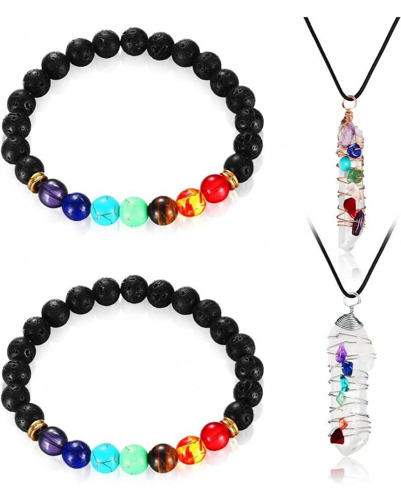 4 Pieces Spiritual Necklace Bracelet Set Including 2 Pieces Crystal Pendant Necklaces Reiki Spiritual Stones Necklace 2 Piece...