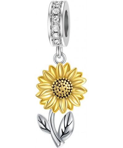 Valentine's Day Gifts for Her Sunflower Charm 925 Sterling Silver Flower Pendant Dangle Charm Beads for Bracelet Sunflower Je...