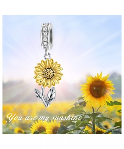 Valentine's Day Gifts for Her Sunflower Charm 925 Sterling Silver Flower Pendant Dangle Charm Beads for Bracelet Sunflower Je...